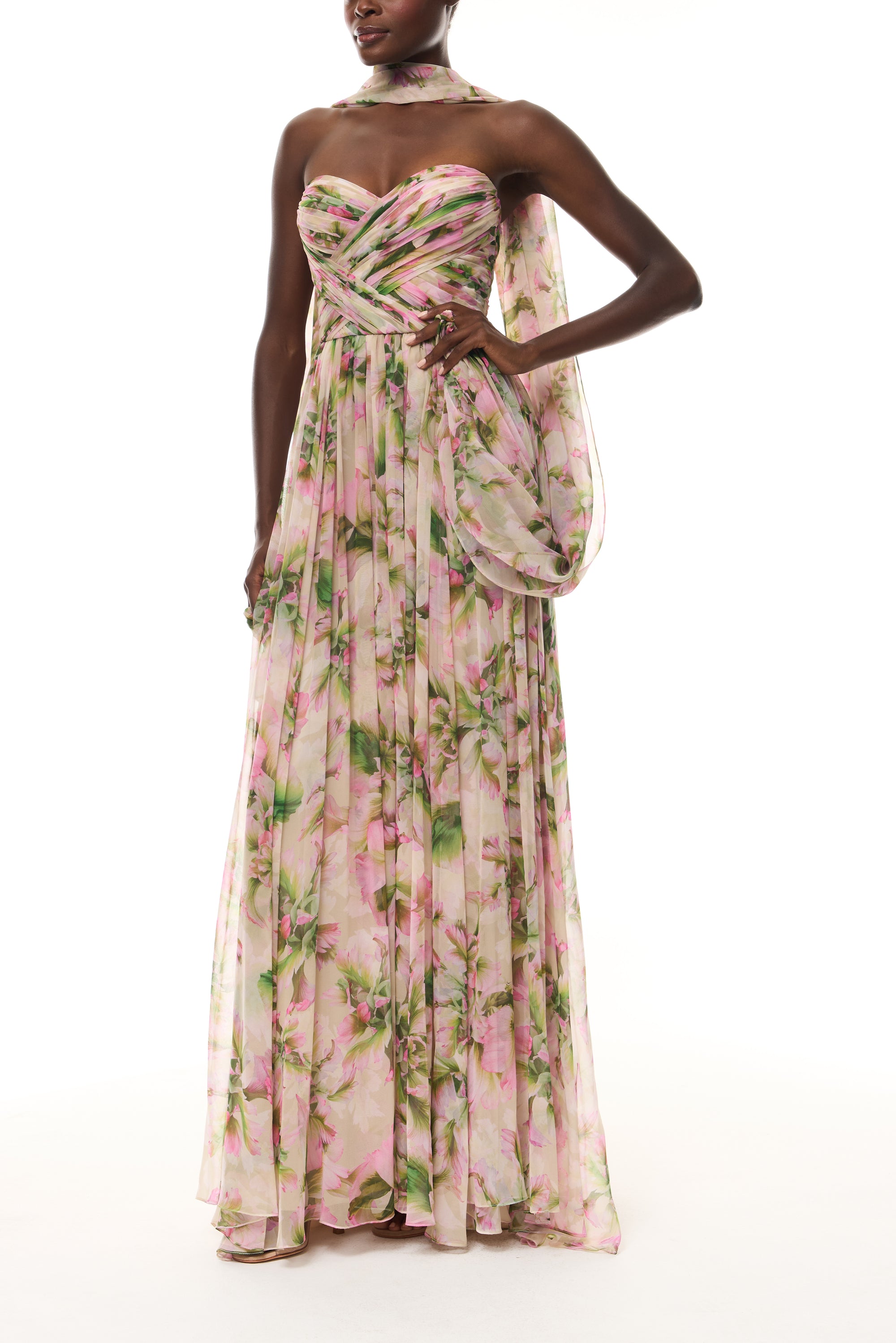 Tulip Chiffon Gown with Shawl 6 / Carnation Multi