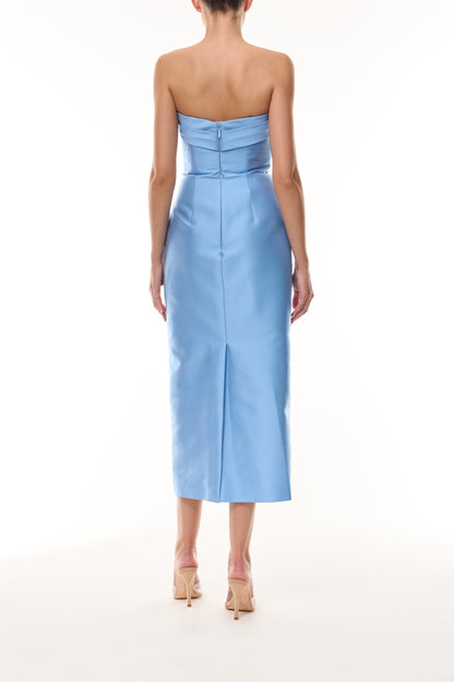 Monique Lhuillier Spring 2026 Bluebelle Mikado Strapless draped neckline cocktail dress - back.