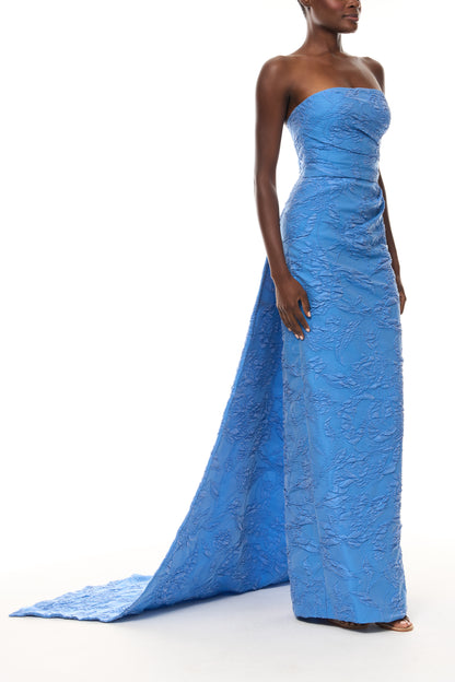 Monique Lhuillier Spring 2026 Lake Botanical Matelassé Draped front column
gown with train - side.