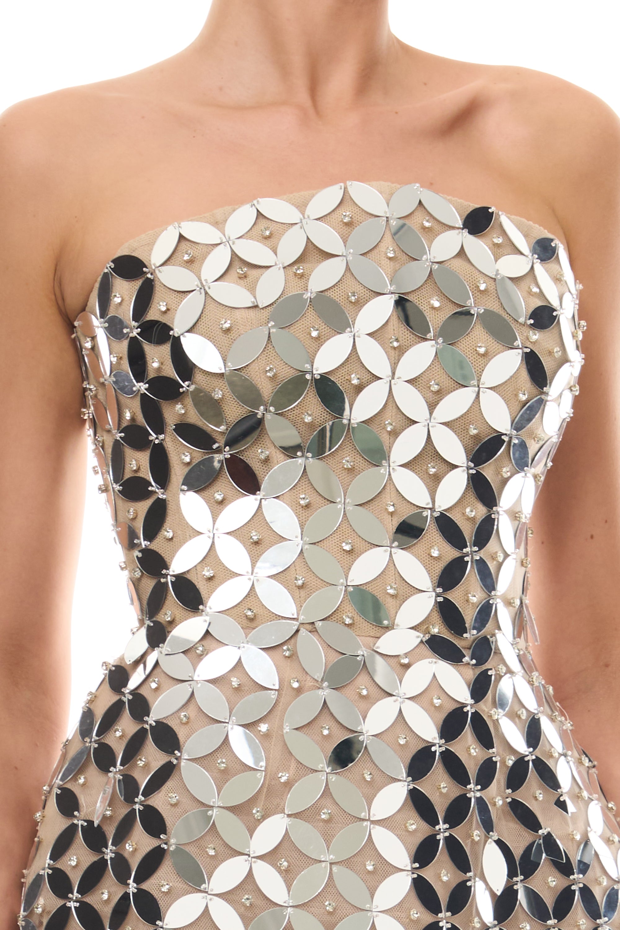 monique lhuillier silver dress Monique Lhuillier Crepe-back Satin Cross-back Gown In Silver
