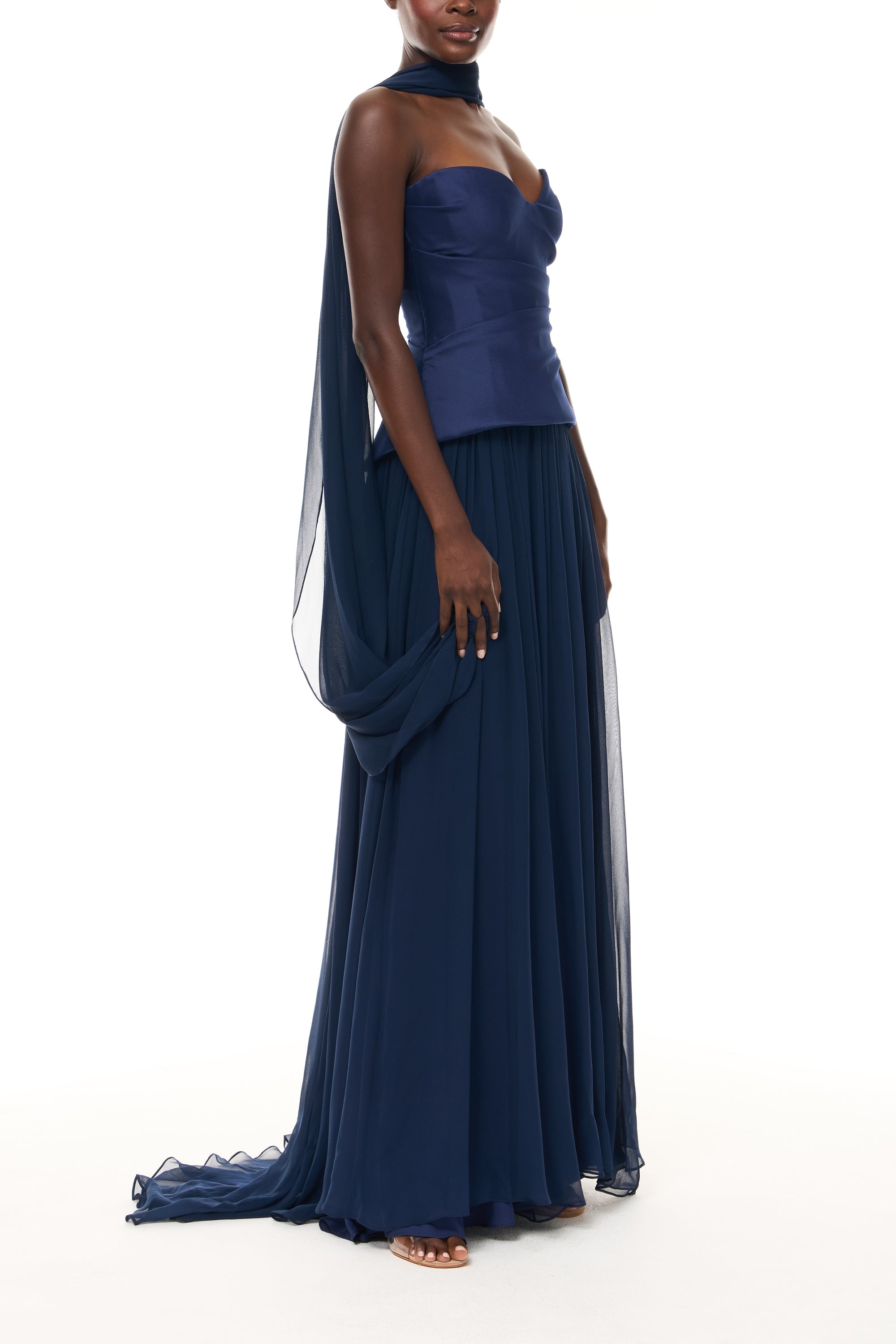 Drop Waist Corset Gown with Shawl Monique Lhuillier Drop Waist Corset Gown with Shawl Monique Lhuillier