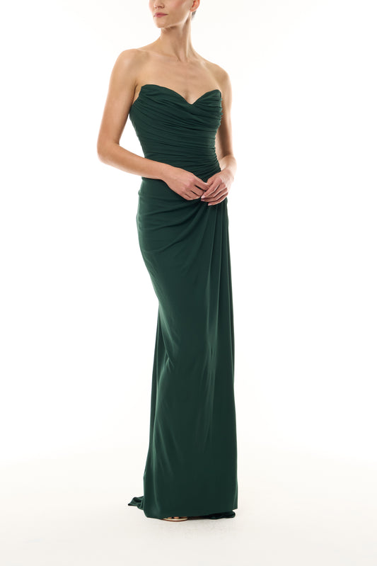 Monique Lhuillier Fall 2026 Sycamore Crepe Jersey strapless draped column gown - side.