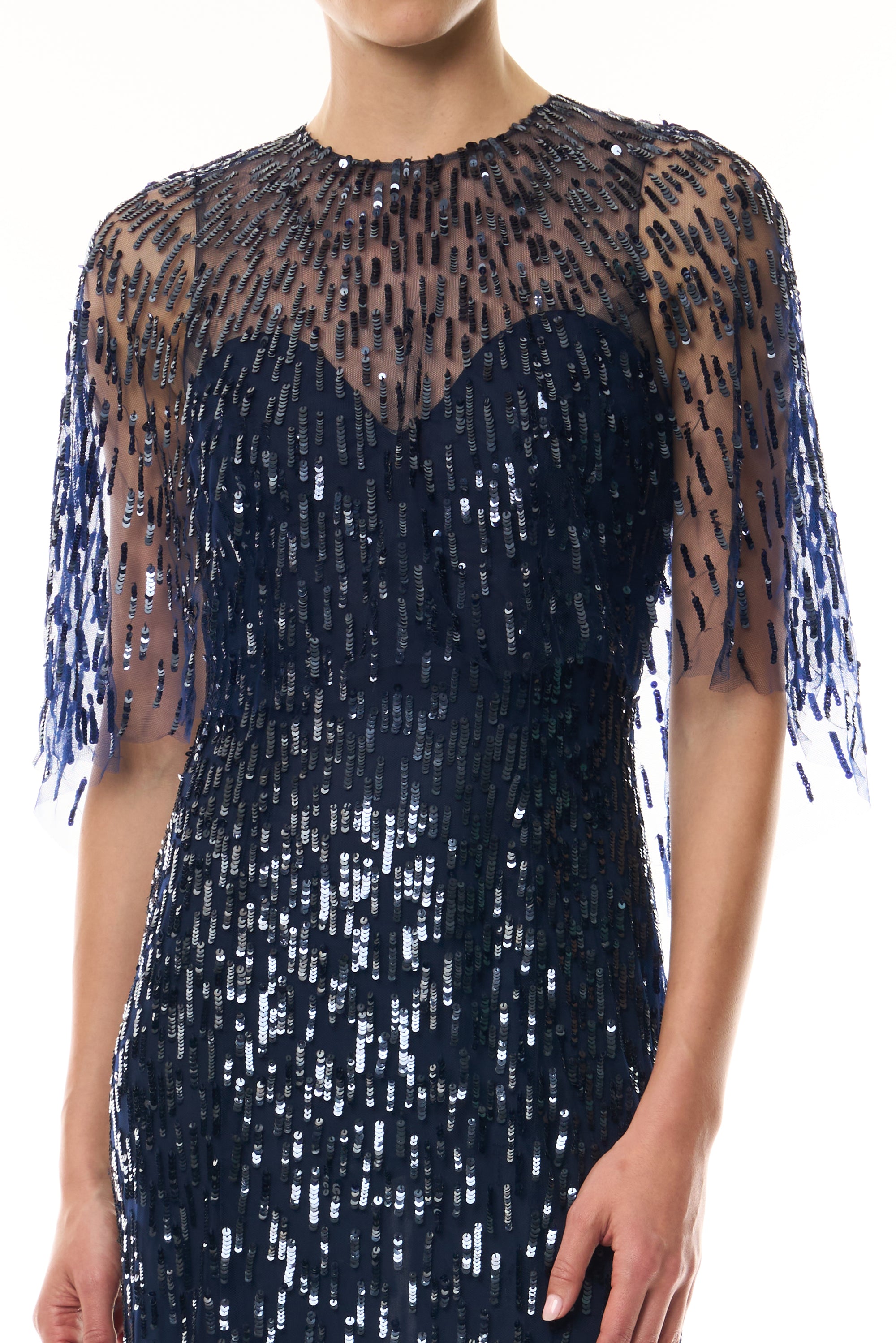 Embroidered Capelet Gown 10 / NAVY