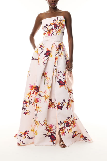 Floral Printed Asymmetric Ballgown