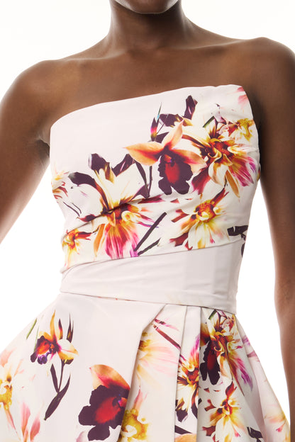 Floral Printed Asymmetric Ballgown