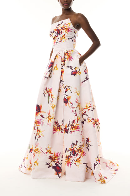 Floral Printed Asymmetric Ballgown