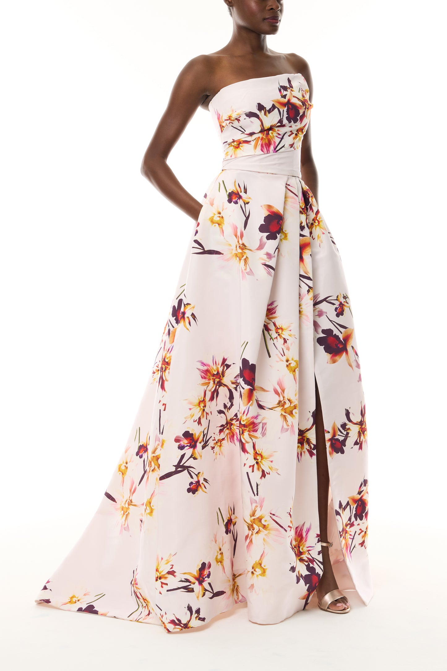 Floral Printed Asymmetric Ballgown