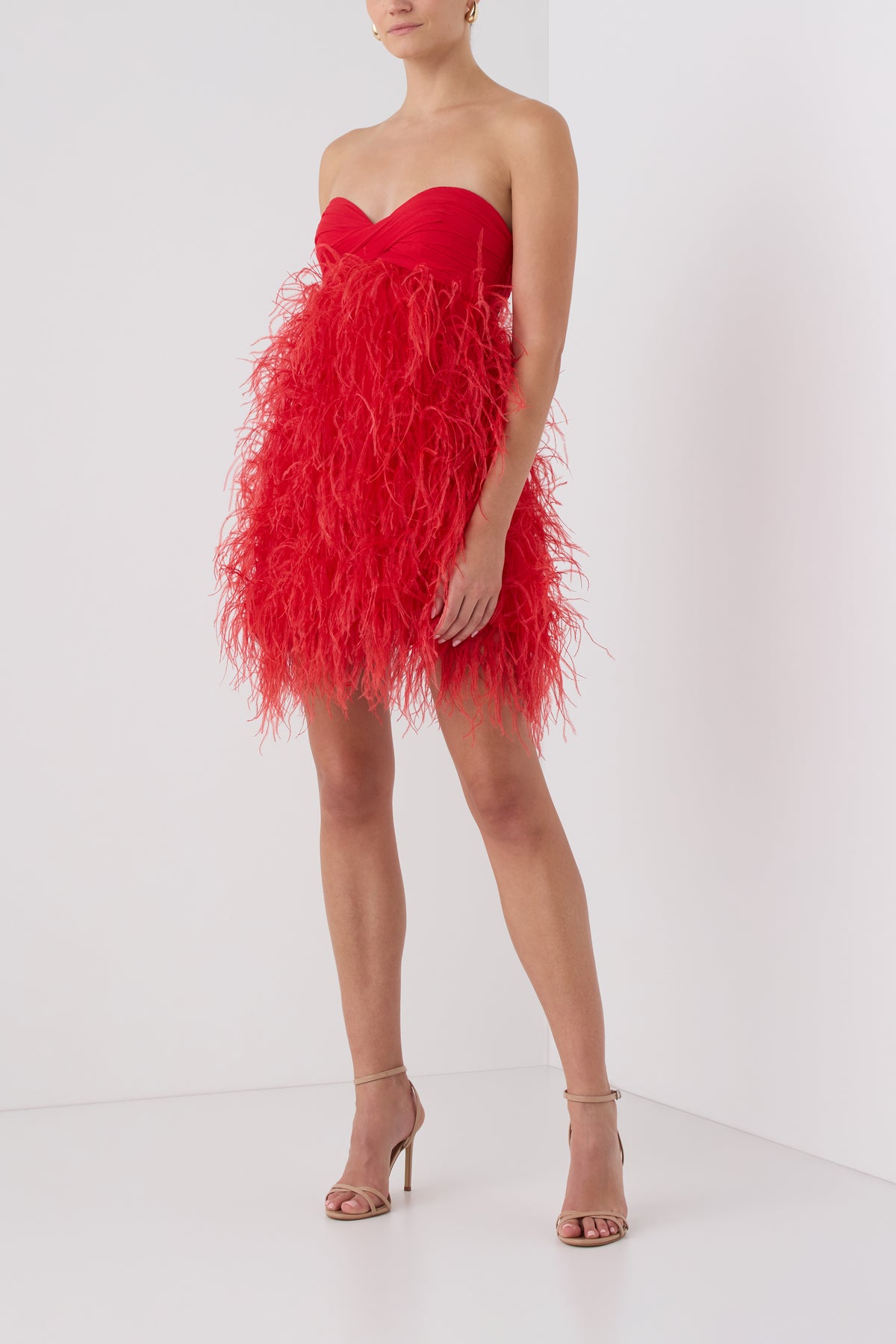 Monique Lhuillier Fall 2026  Siren embroidered feather tulle strapless mini cocktail dress - side.