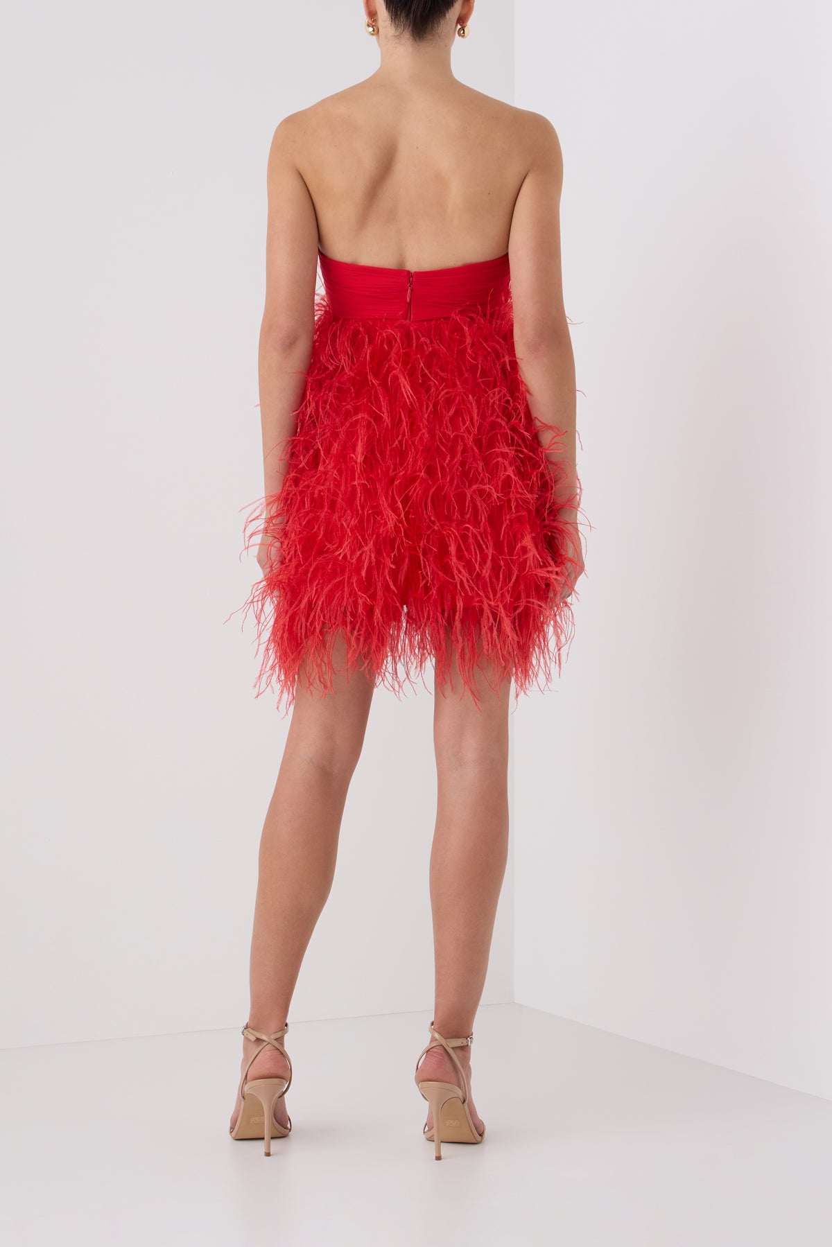 Monique Lhuillier Fall 2026  Siren embroidered feather tulle strapless mini cocktail dress -back.