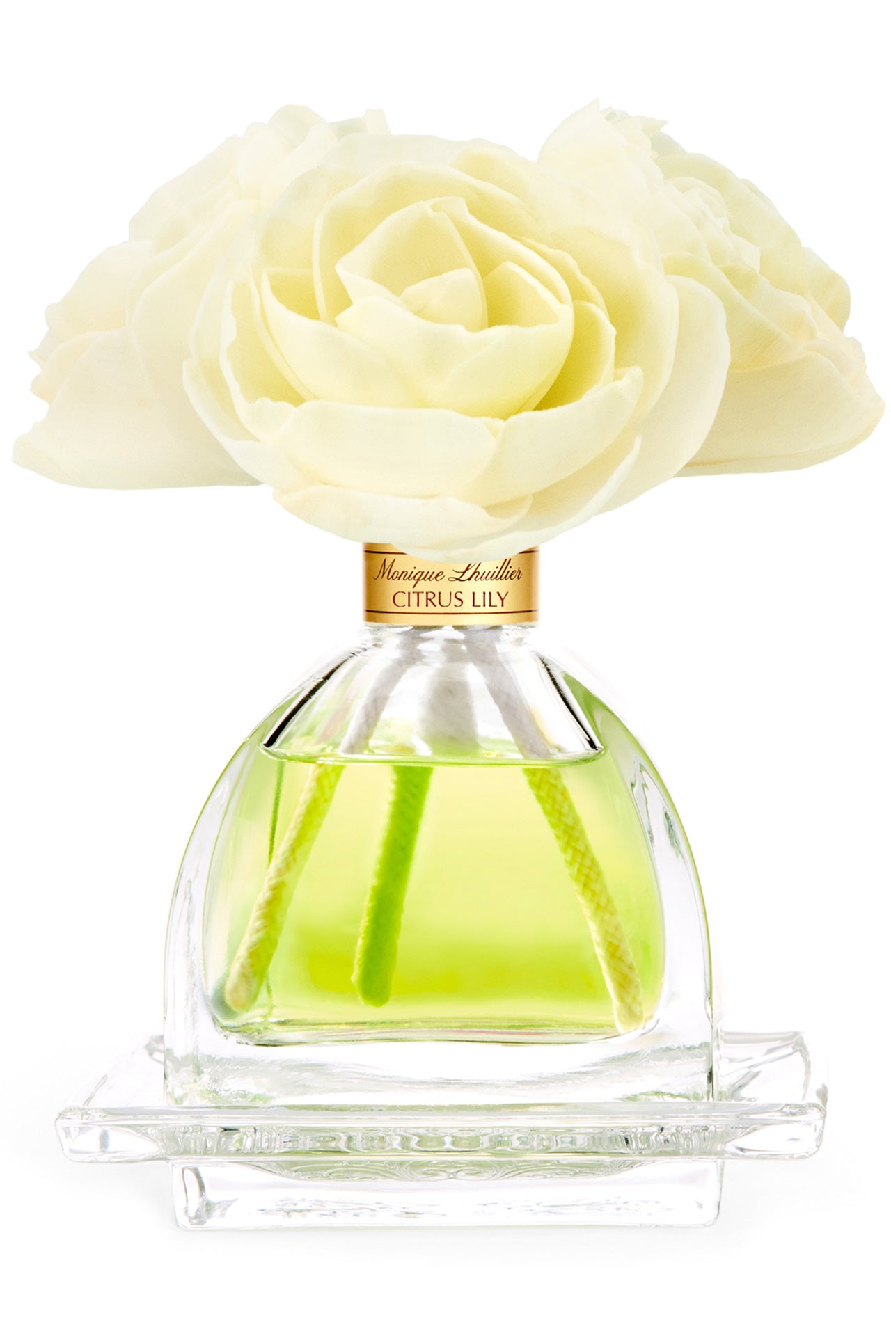 Monique Lhuillier Citrus Lily Diffuser with peony sola flowers.