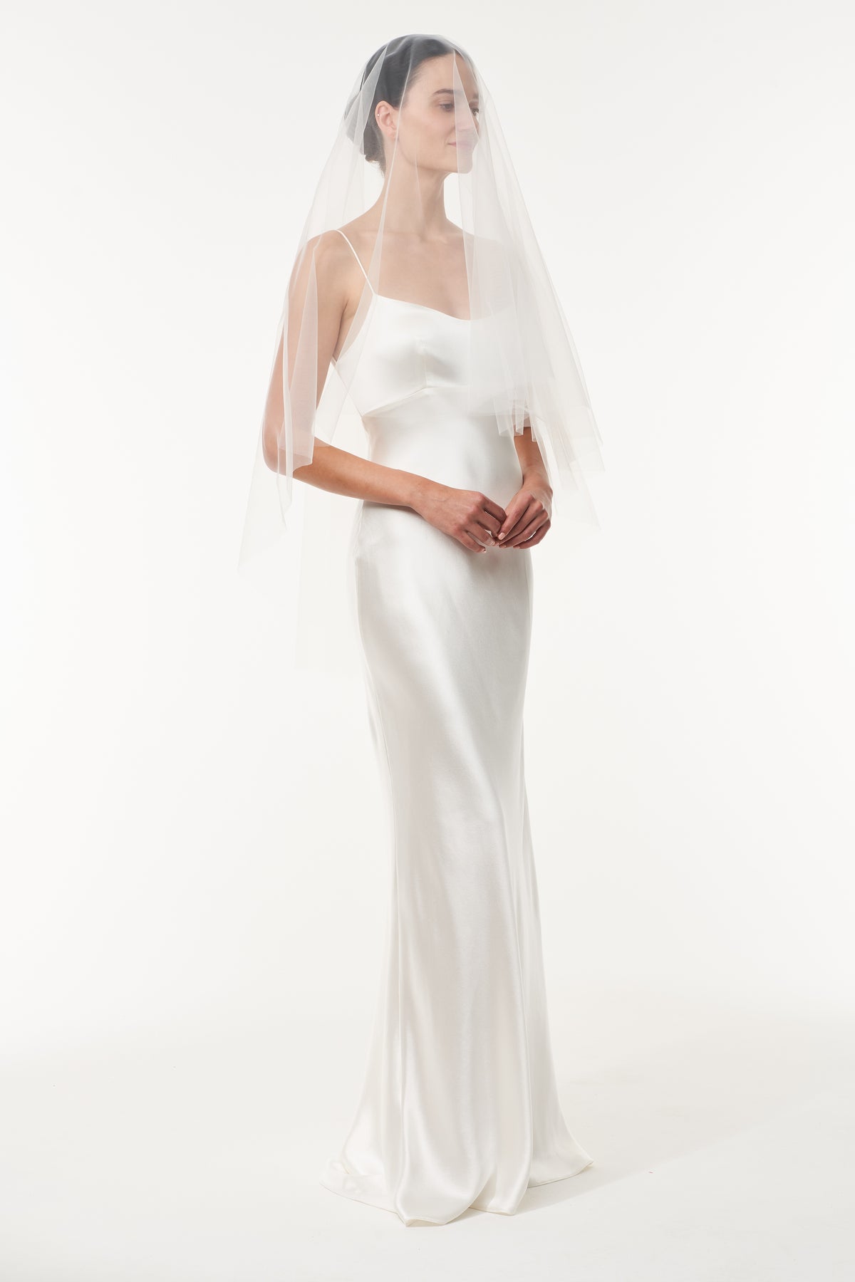 Fingertip length tulle veil with blusher