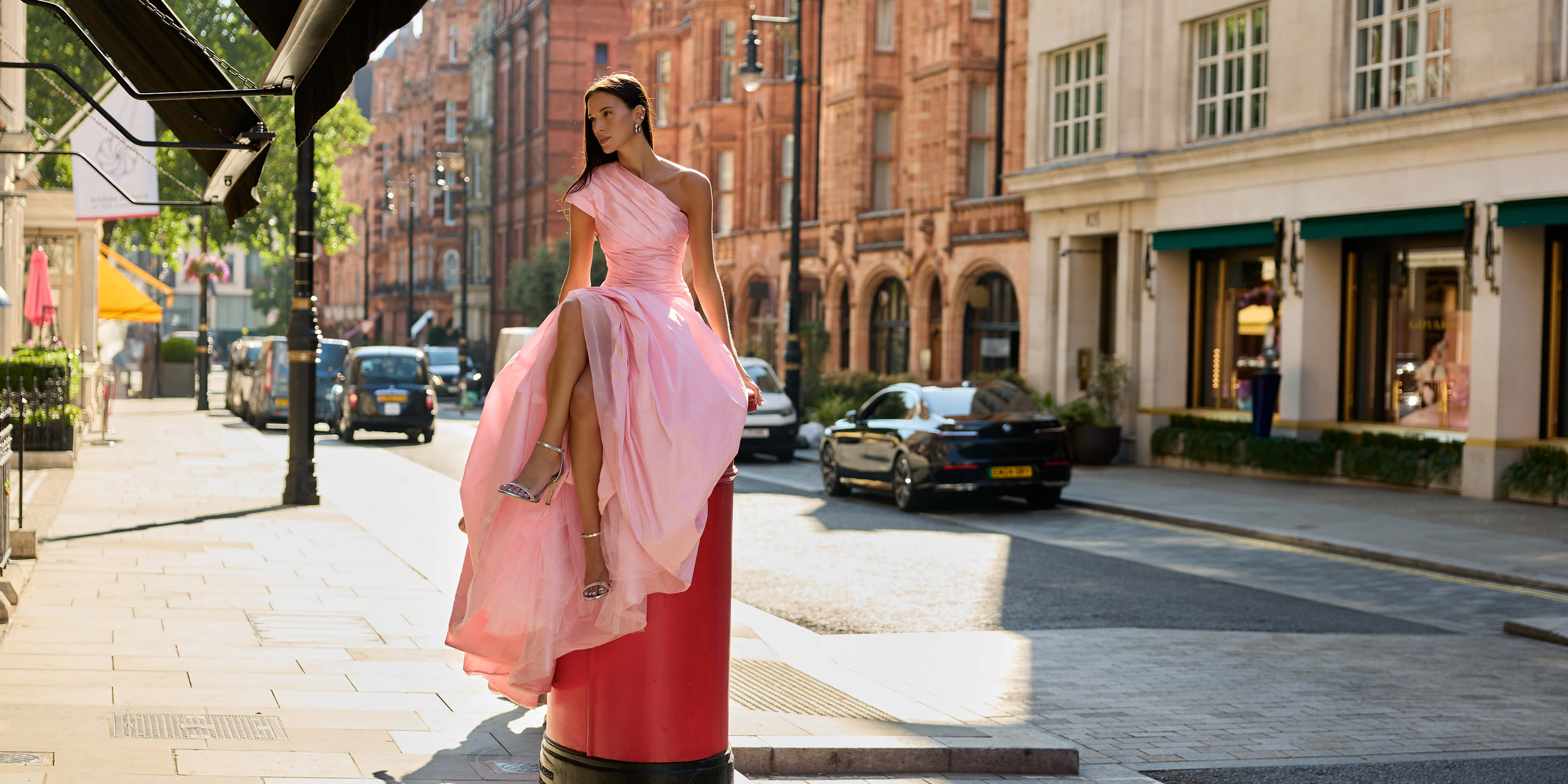 Monique Lhuillier Fall 2026 Sweetpea pink taffeta one shoulder draped ballgown - lookbook.