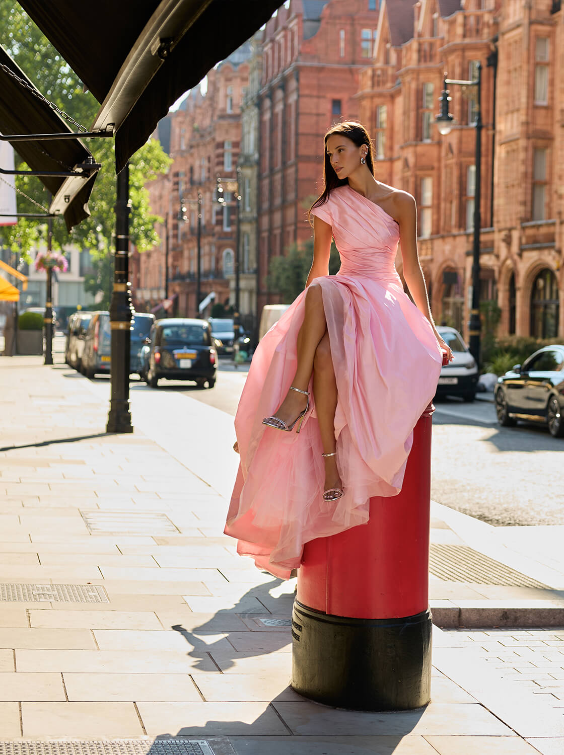 Monique Lhuillier Fall 2026 Sweetpea pink taffeta one shoulder draped ballgown - lookbook.