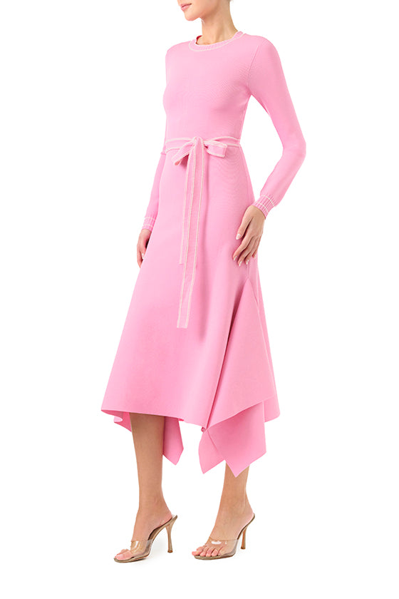 Long Sleeve Pink Knit Dress 10 / Pink Carnation