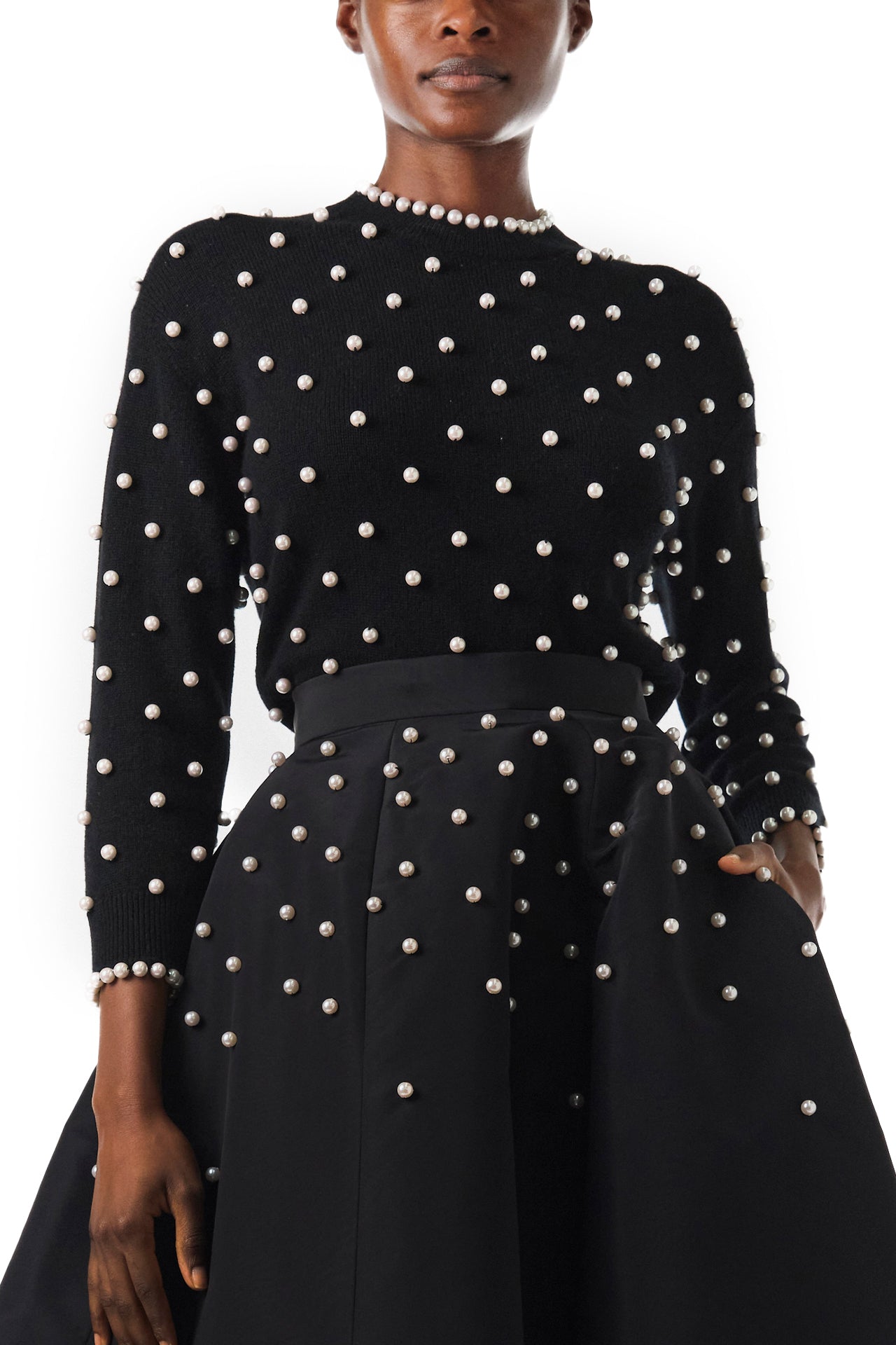 black sweater dress with pearls Black Mini Sweater Dress - Pleated Dress - Pearl Button Dress