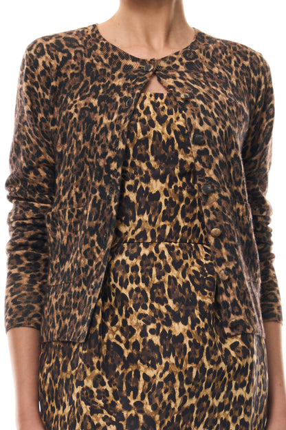 Monique Lhuillier Spring 2026 Leopard Printed Cashmere knit cardigan - fabric.