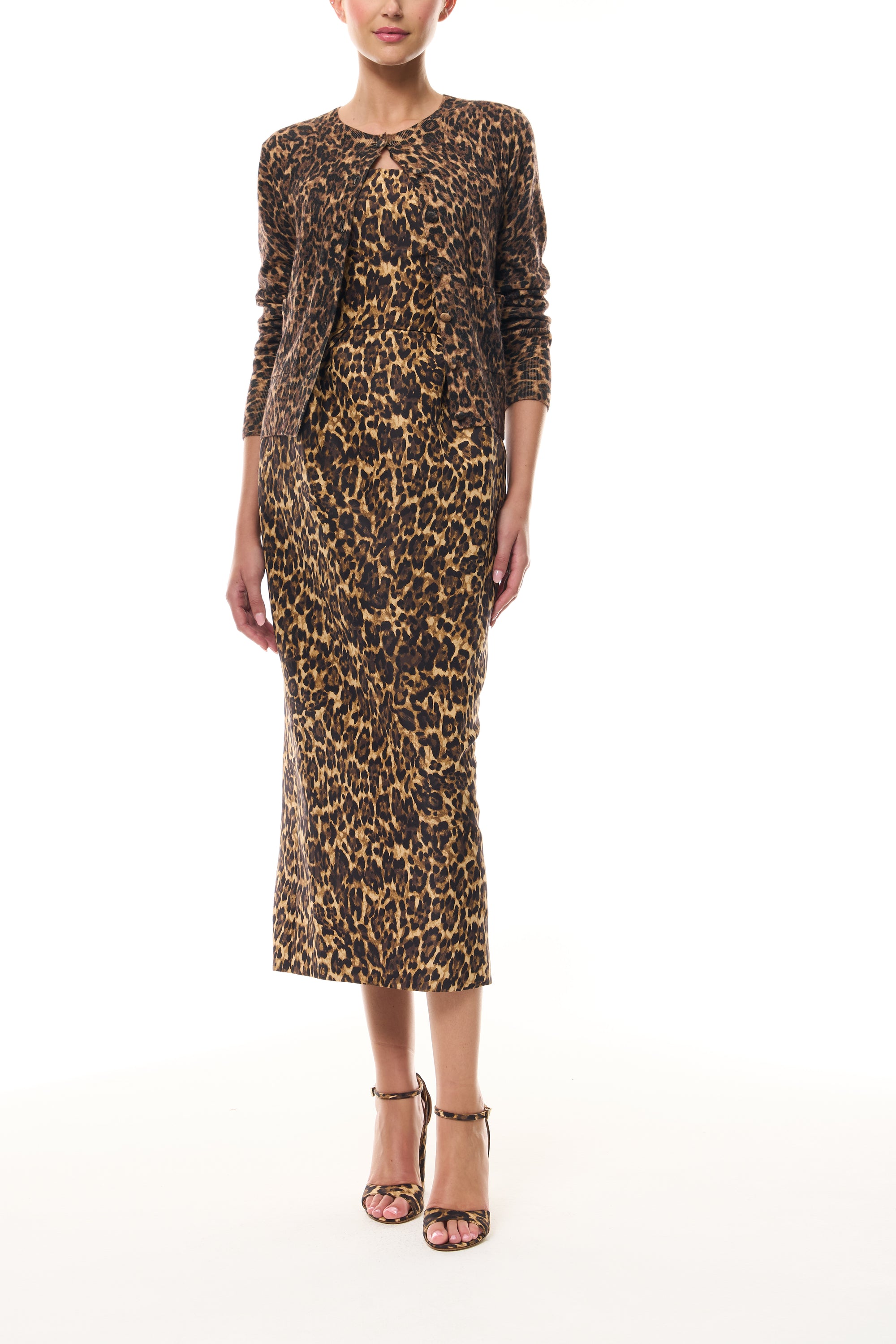 Monique Lhuillier Spring 2026 Leopard Printed Cashmere knit cardigan - front.
