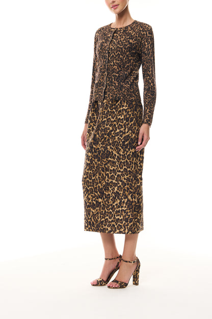 Monique Lhuillier Spring 2026 Leopard Printed Cashmere knit cardigan - side.