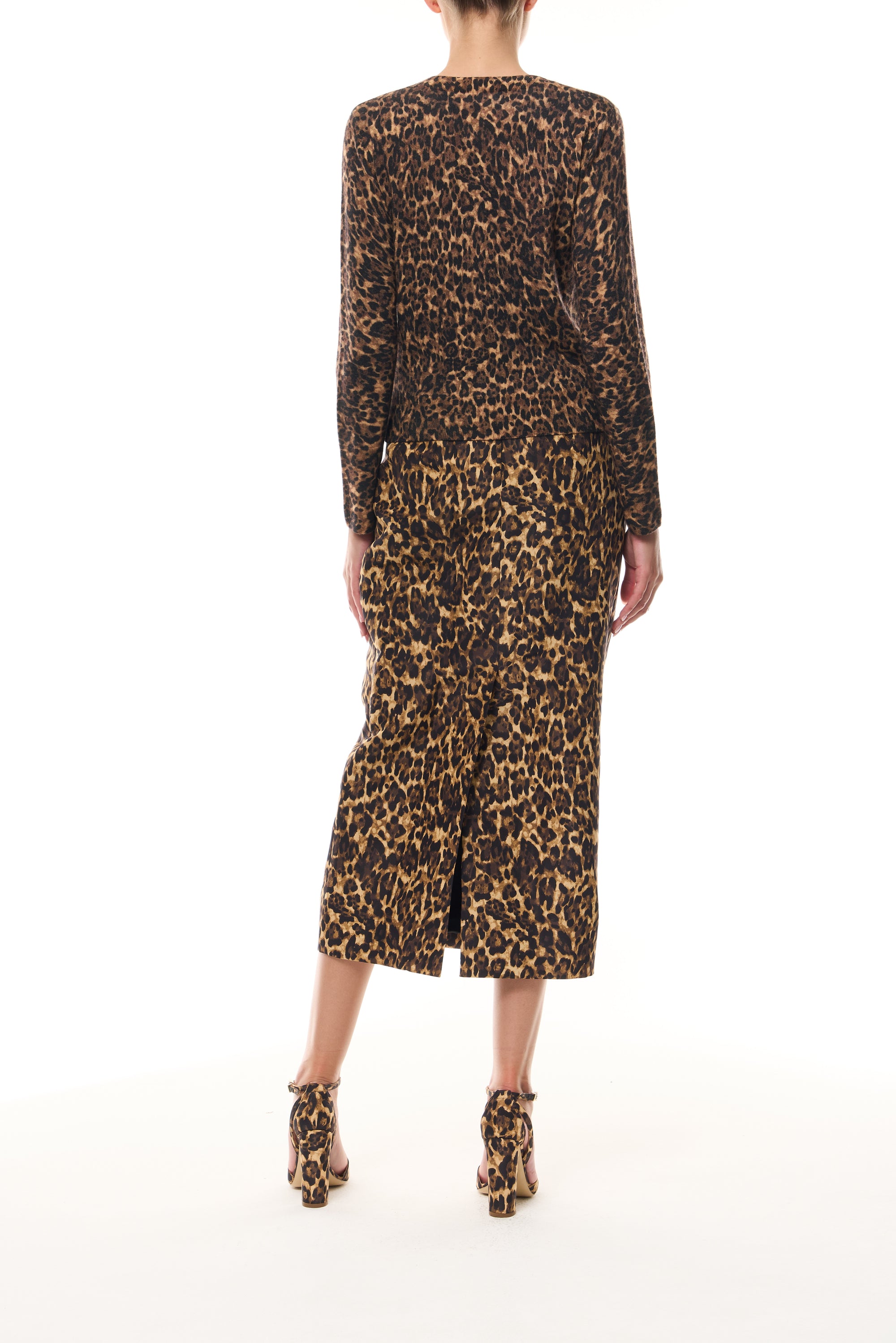 Monique Lhuillier Spring 2026 Leopard Printed Cashmere knit cardigan -back.