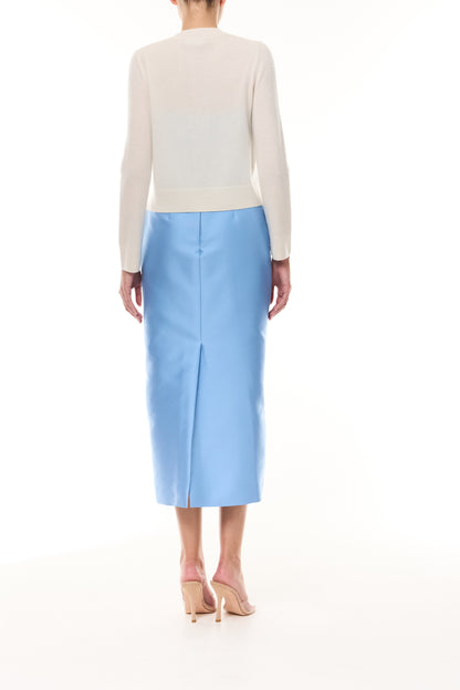 Monique Lhuillier Spring 2026  Ivory Cashmere long sleeve Cardigan with floral embroidery and pockets - back.