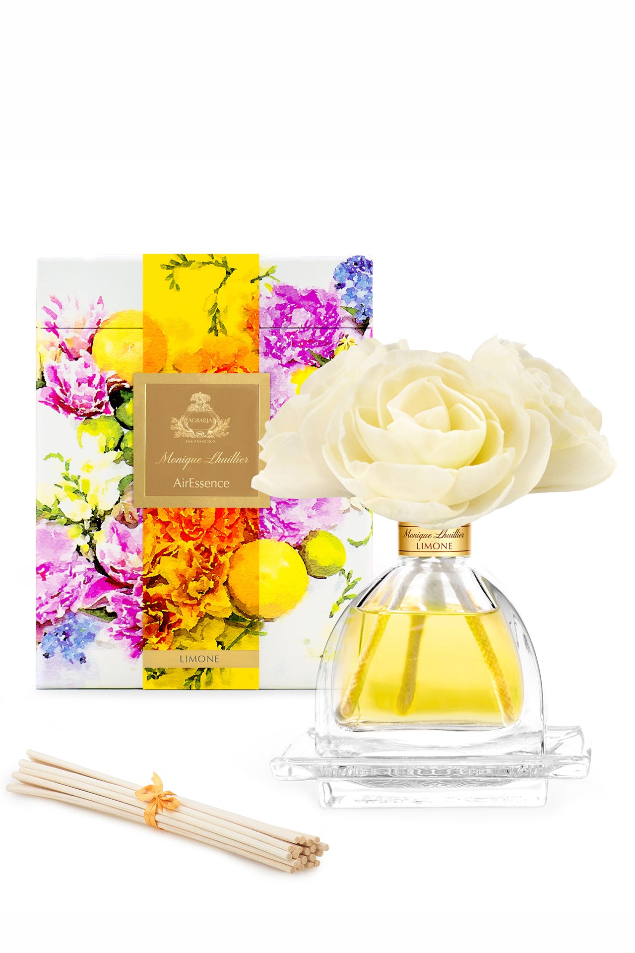 Monique Lhuillier Limone Diffuser with peony sola flowers.