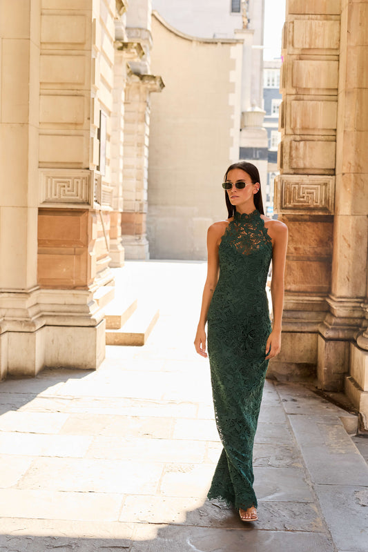 Monique Lhuillier Fall 2026 Sycamore guipure lace halter neckline gown - lookbook.