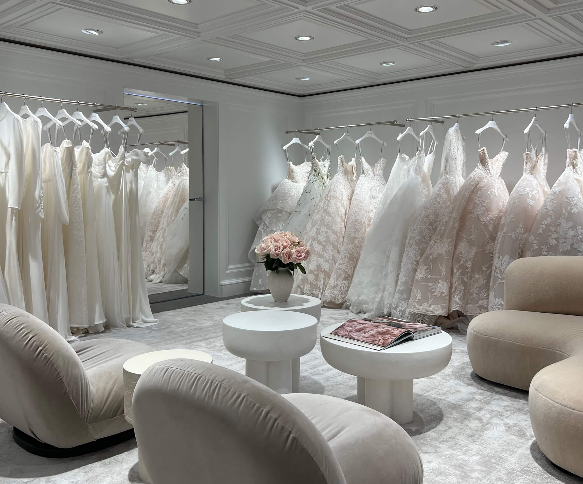 Monique Lhuillier London Flagship store bridal gowns.