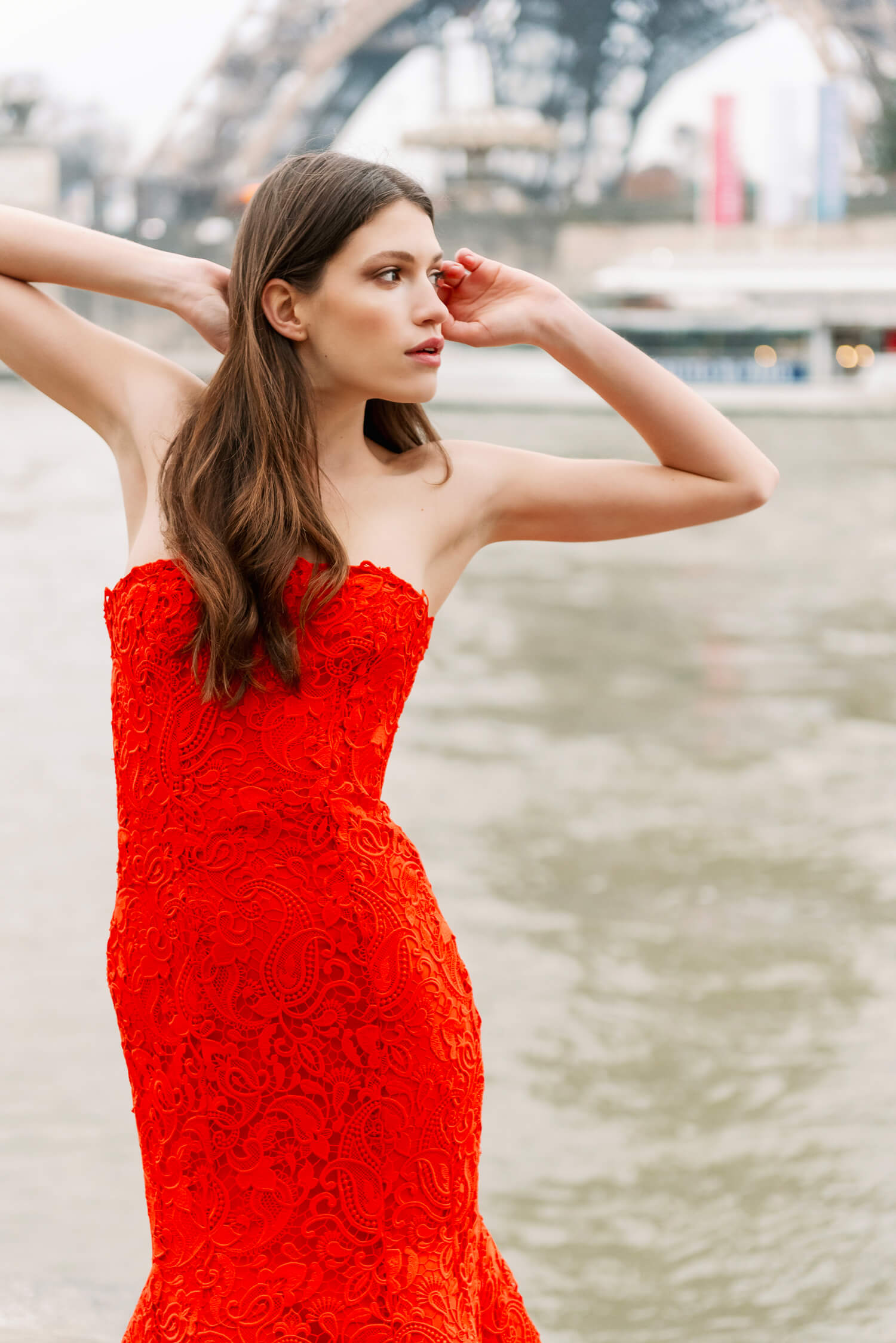 Red Lace Strapless Dress