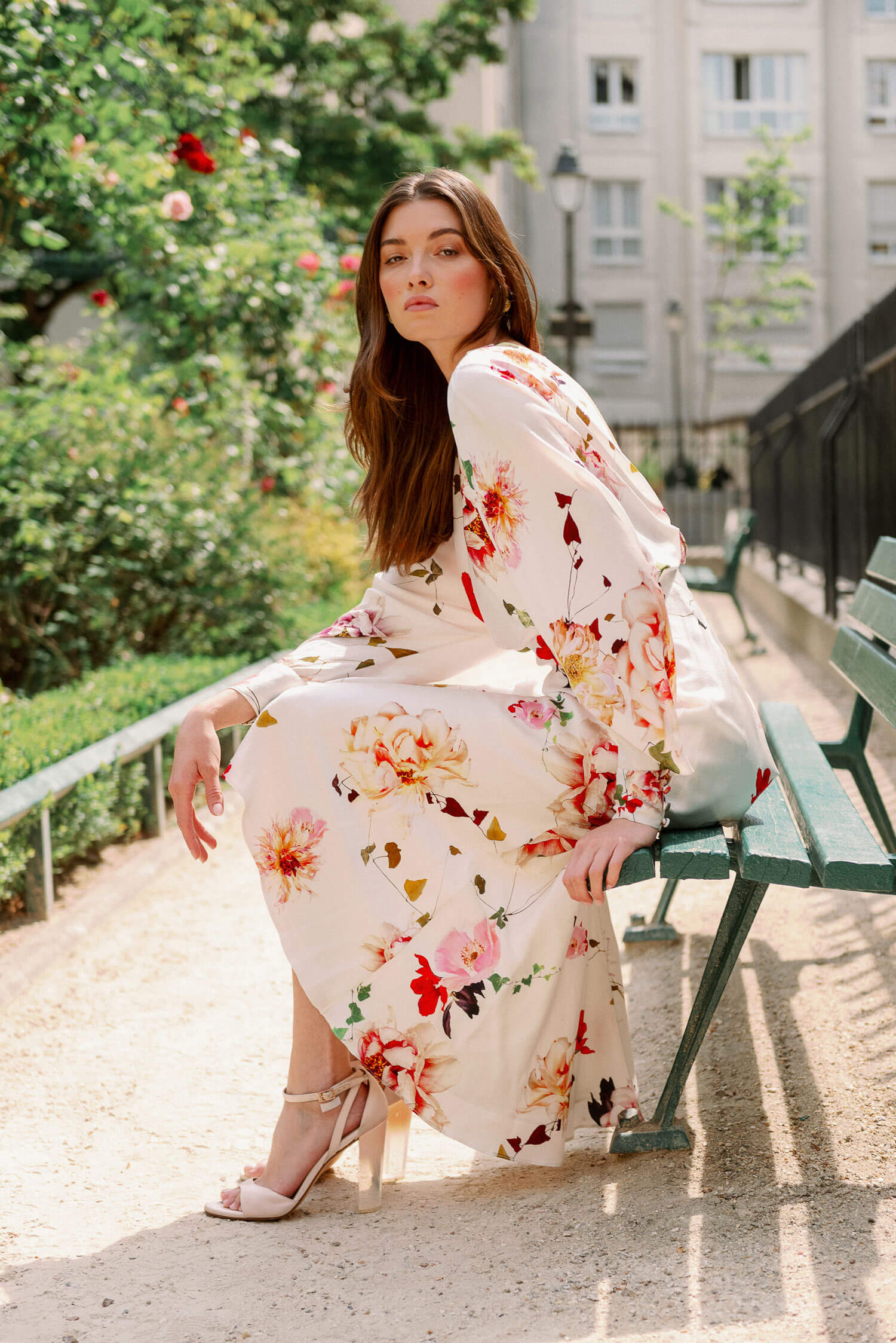 Blouson Long Sleeve Floral Dress Monique Lhuillier