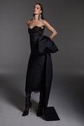Monique Lhuillier Fall 2026 Noir peony lace strapless midi cocktail dress - lookbook.