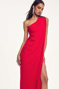 Monique Lhuillier Spring 2027 Strawberry Crepe Jersey one-shoulder asymmetric draped gown - lookbook.