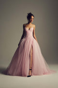 Monique Lhuillier Spring 2027 Sakura tulle strapless draped ball gown with slit - lookbook.