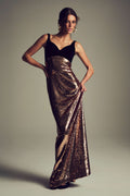 Monique Lhuillier Spring 2027 Rose Gold/Noir Sequin color blocked sleeveless gown - lookbook.
