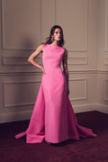 Monique Lhuillier Spring 2027 Carnation silk faille bateau neck column gown with train- lookbook.