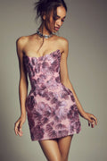 Monique Lhuillier Spring 2027 Carnation embroidered tulle strapless mini cocktail dress with sculpted skirt - lookbook.