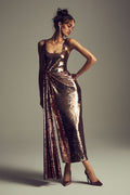 Monique Lhuillier Spring 2027 Rose Gold sequin sleeveless cocktail dress  - lookbook.