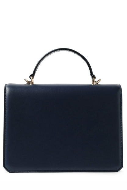 Nappa leather top handle shoulder bag with light gold-tone chain strap in Navy- back