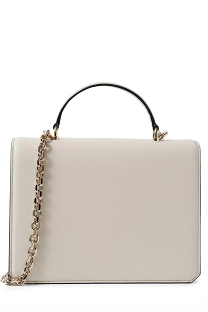 Nappa leather top handle shoulder bag with light gold-tone chain strap in Cream- back with chain strap