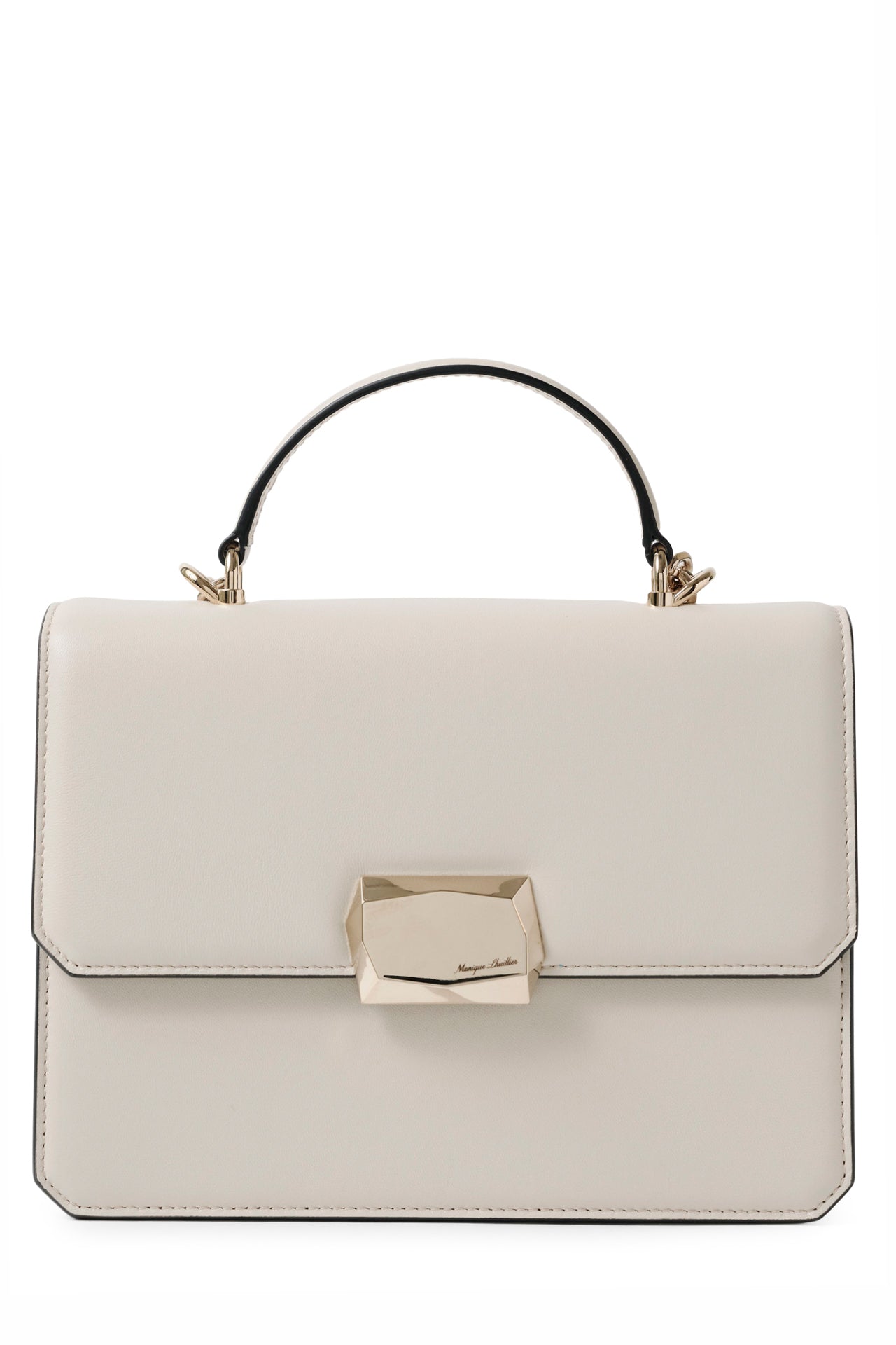 Nappa leather top handle shoulder bag with light gold-tone chain strap in Cream- front