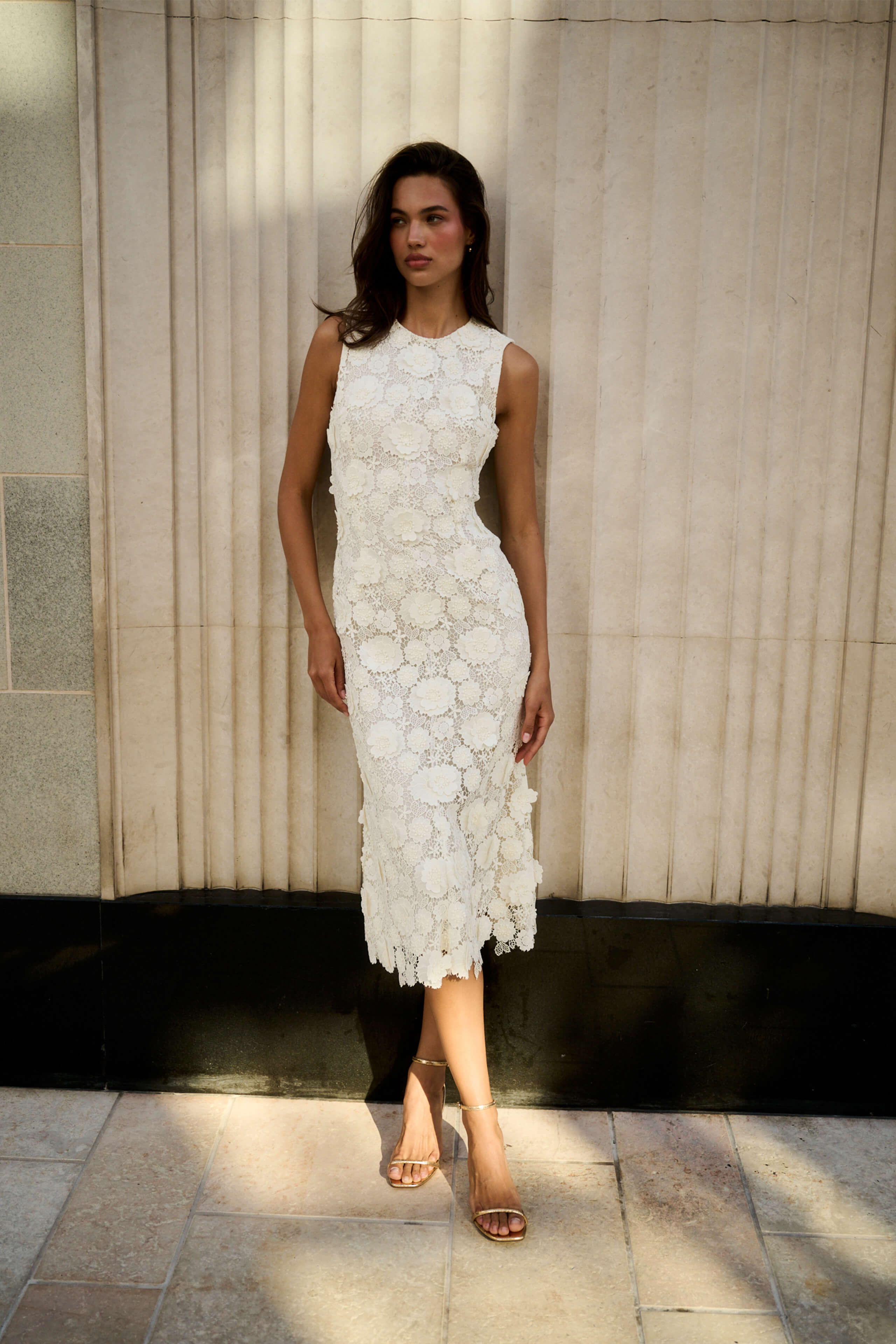 Floral Lace Sleeveless Dress 0 / IVORY