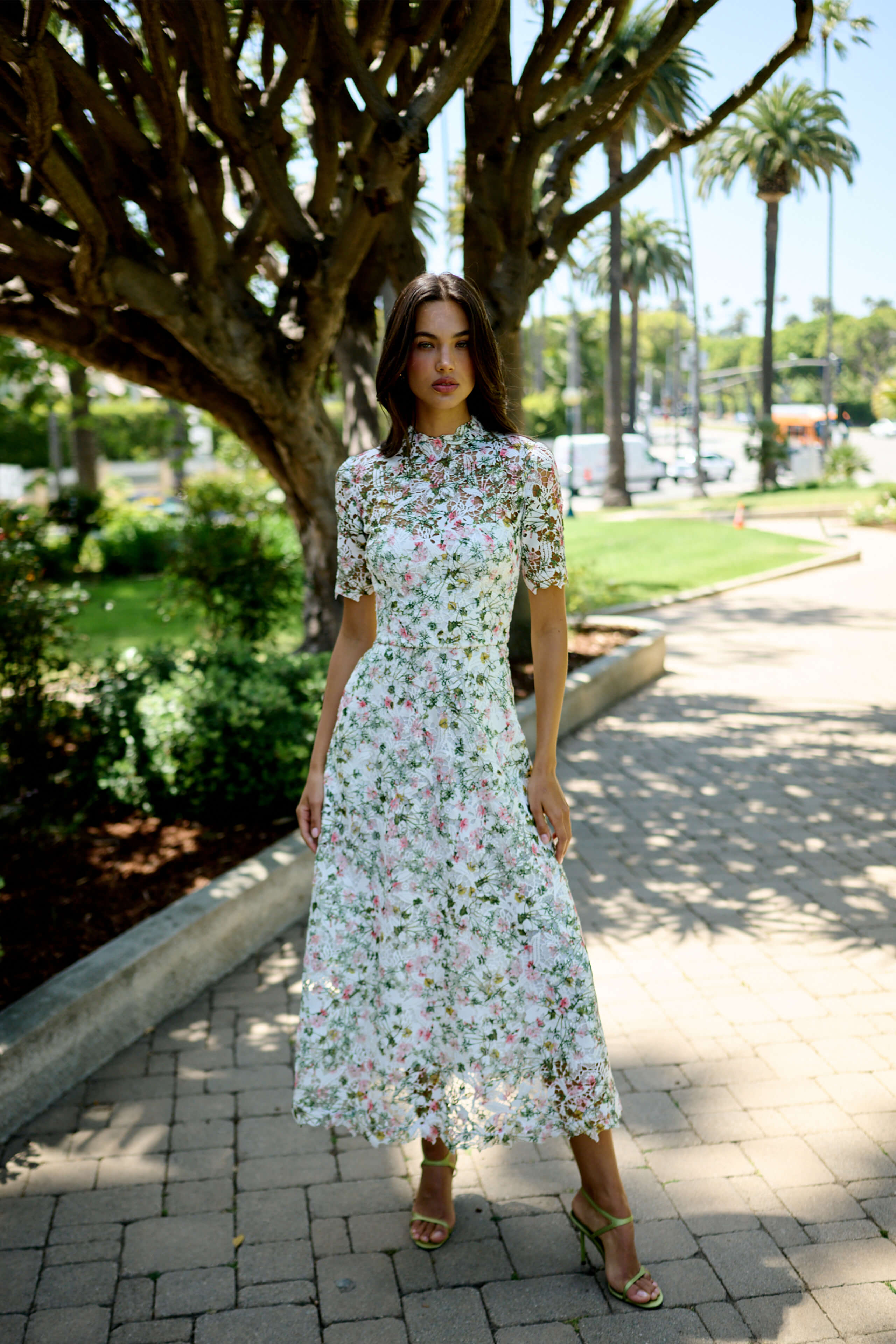 Short Sleeve Floral Lace Dress Monique Lhuillier Short Sleeve Floral Lace Dress Monique Lhuillier