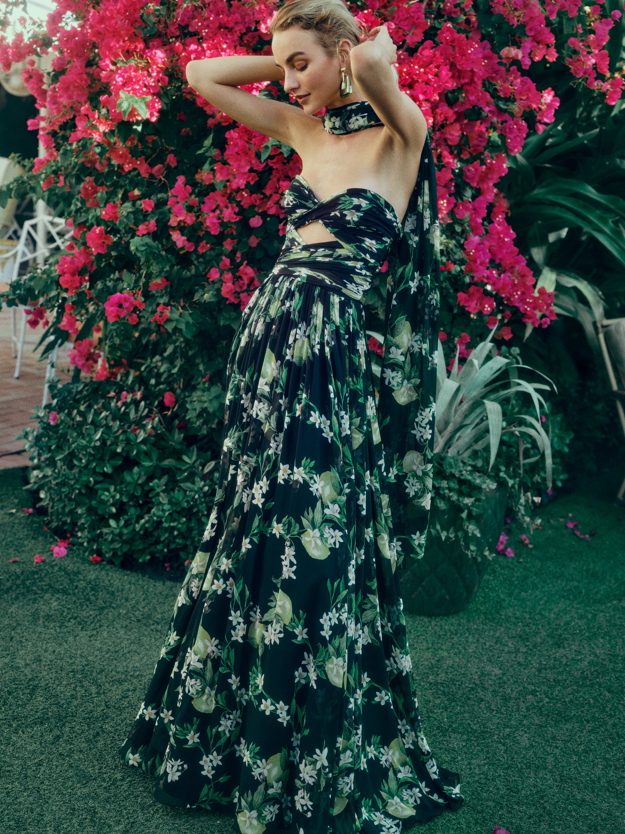 Strapless Lemon Floral Gown 4 / Noir Multi