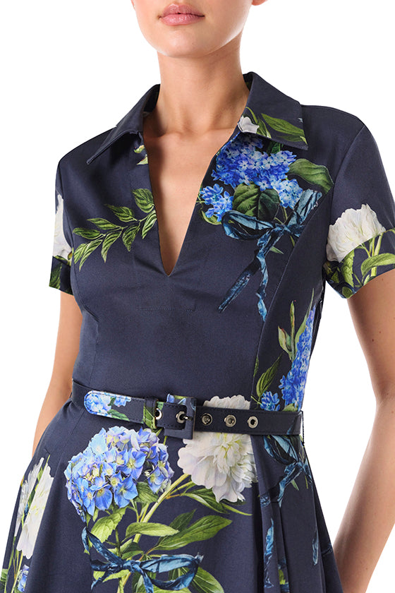 Short Sleeve Floral A-line Dress – Monique Lhuillier Short Sleeve Floral A-line Dress – Monique Lhuillier