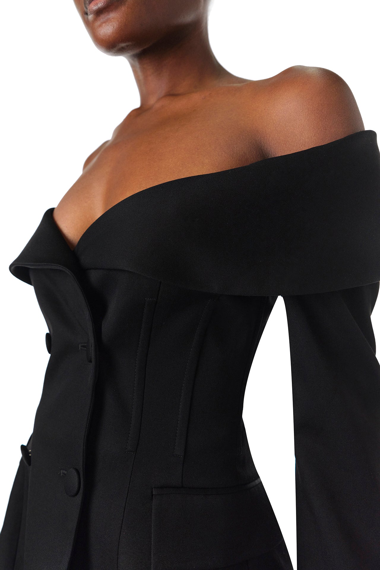 Off The Shoulder Corseted Blazer 2 Noir Monique Lhuillier