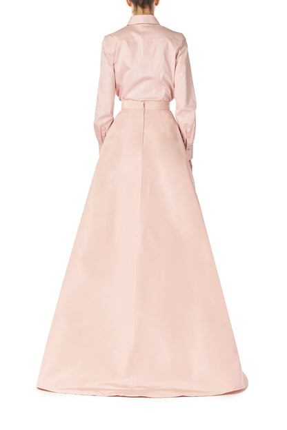 Monique Lhuillier Fall 2024 Full ball skirt with high leg slit and pockets in Pale Blush faille fabric - back.