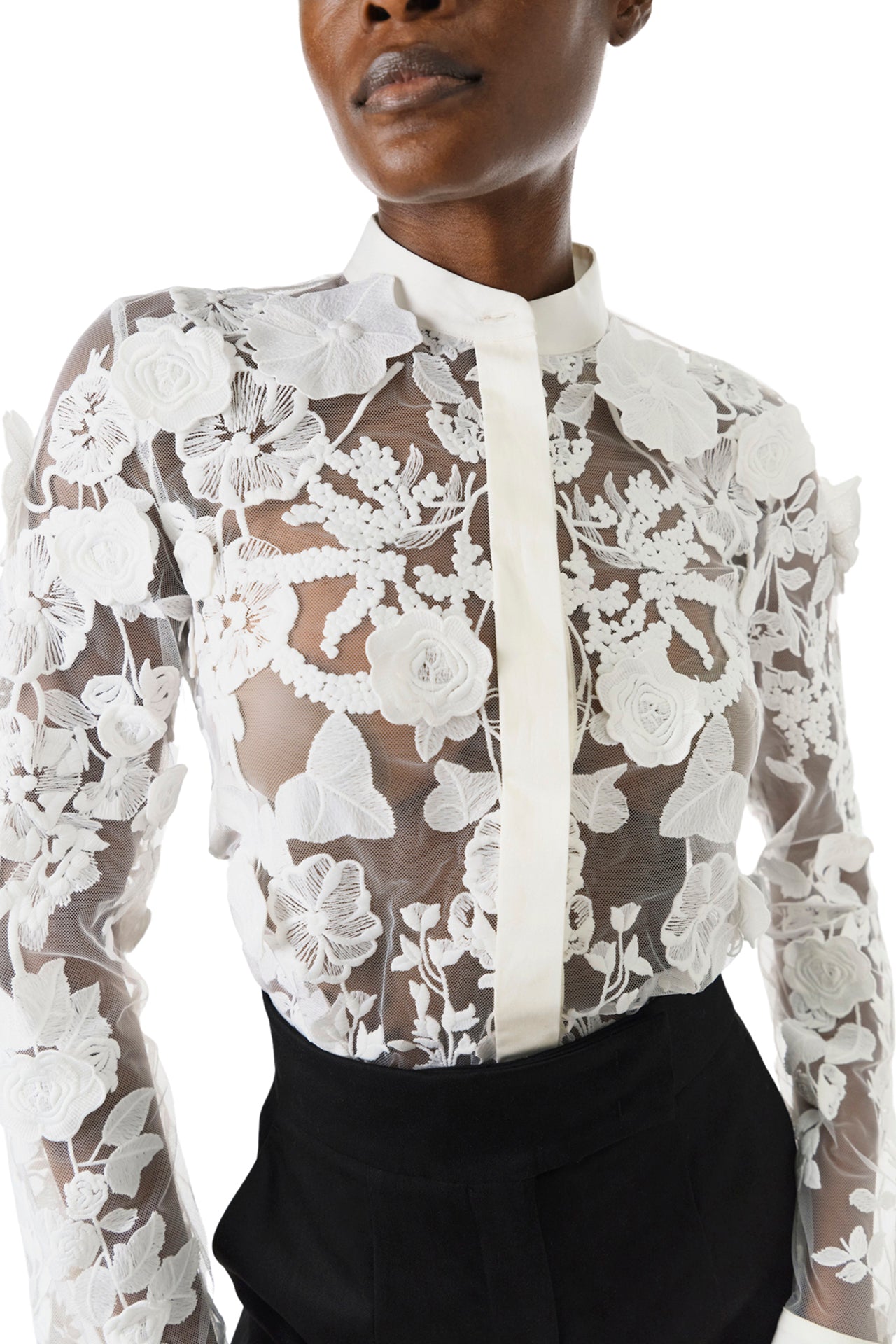 Long Sleeve Lace Blouse Monique Lhuillier