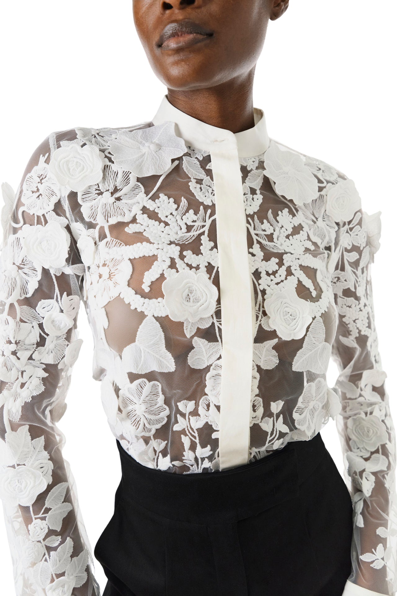 Long Sleeve Lace Blouse 6 / Silk White Long Sleeve Lace Blouse 6 / Silk White
