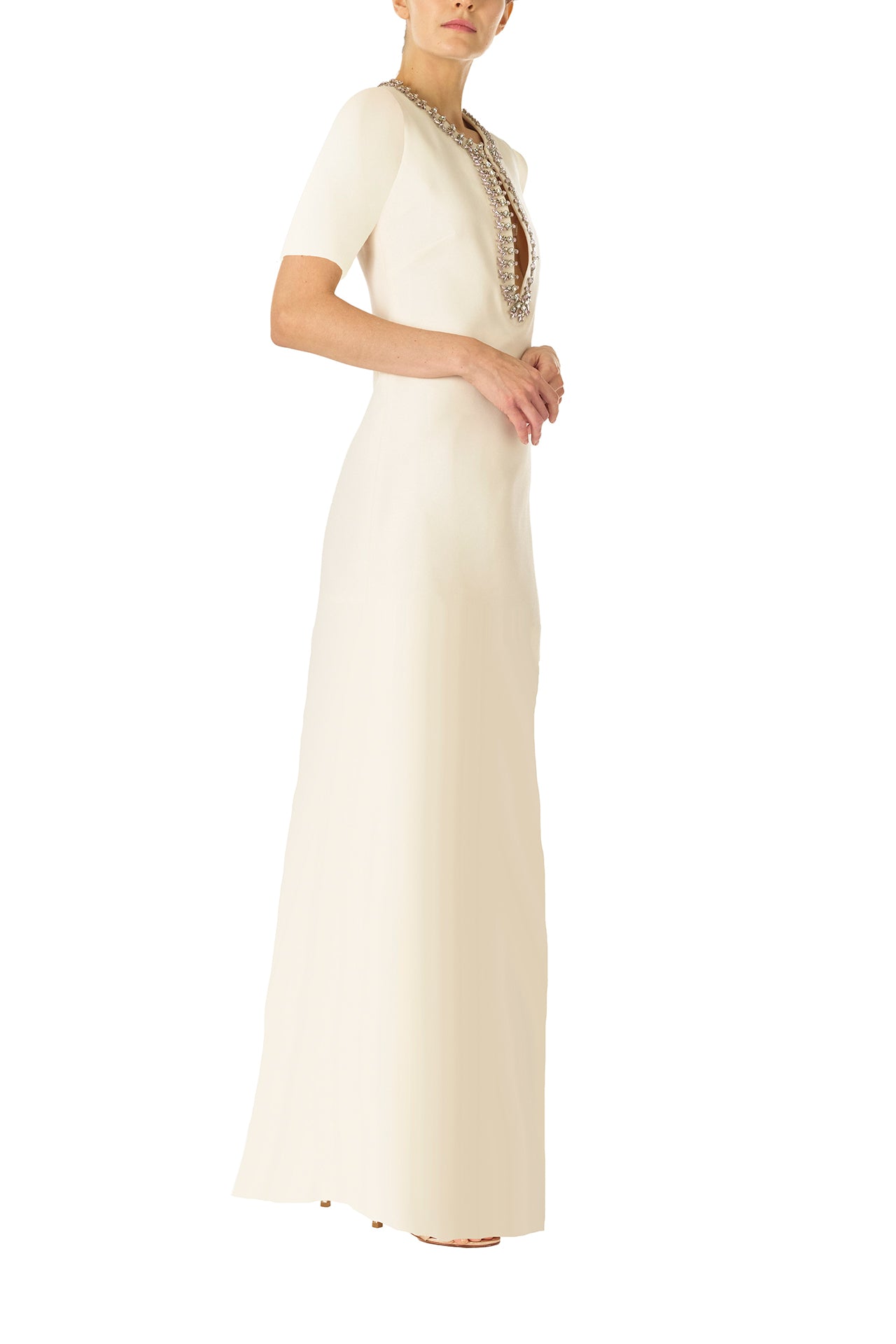 caftan dress formal Jeweled Neck Caftan SILK White 16 / SILK White