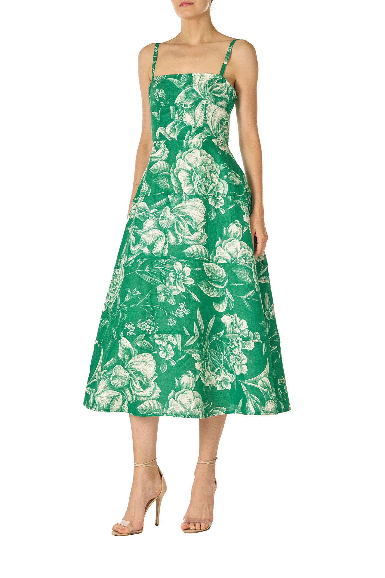 Floral Sleeveless Day Dress 8 / Grass/Silk White Floral Sleeveless Day Dress 8 / Grass/Silk White