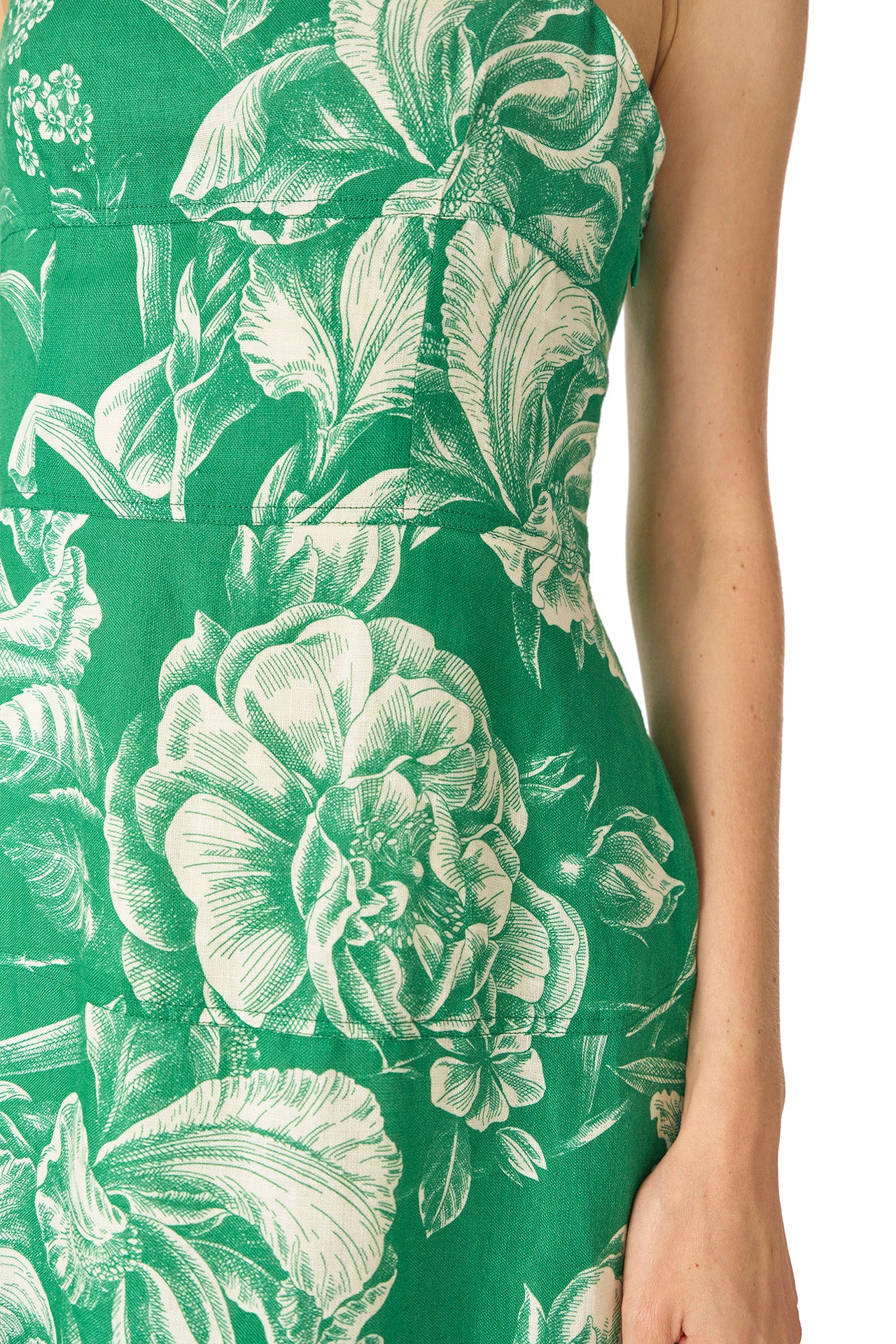 Floral Sleeveless Day Dress 8 / Grass/Silk White Floral Sleeveless Day Dress 8 / Grass/Silk White